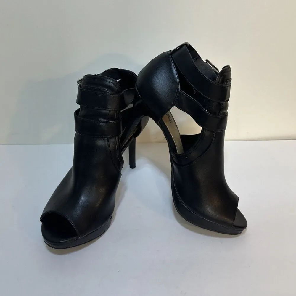 Brash Jayden Open Toe Bootie 4” Heels Black Faux Leather Size 9